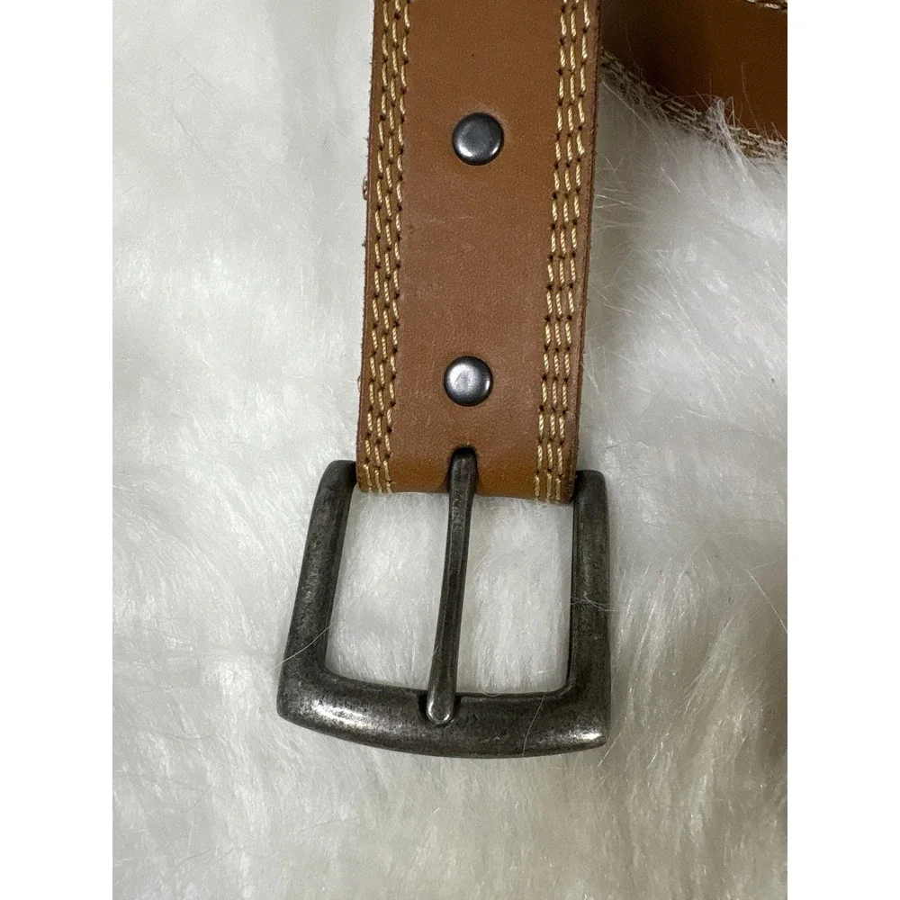 Wrangler Belt Mens Brown Leather Western Stitch Silver Buckle Casual